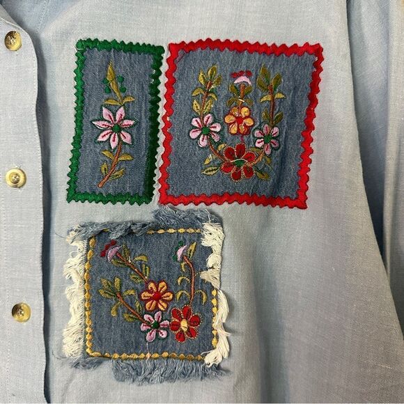 Vintage Patchwork Blue Button-down Shirt Size 22W - Picture 3 of 7